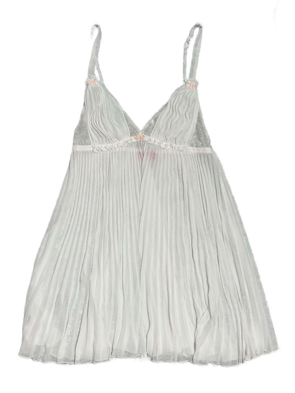 Vintage Betsey Johnson White Pleated Sheer Chemise With Bows